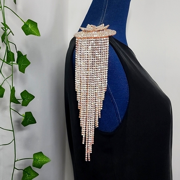 Large Statement Petal Flower Brooch Pin Rose Gold Rhinestone Fringe New - Picture 13 of 13